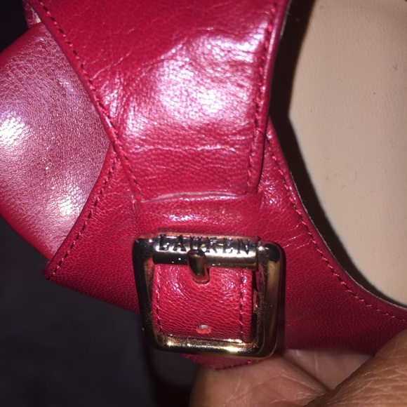 Ralph Lauren Red Leather Peep Toe Heels, 7.5M - Picture 5 of 7